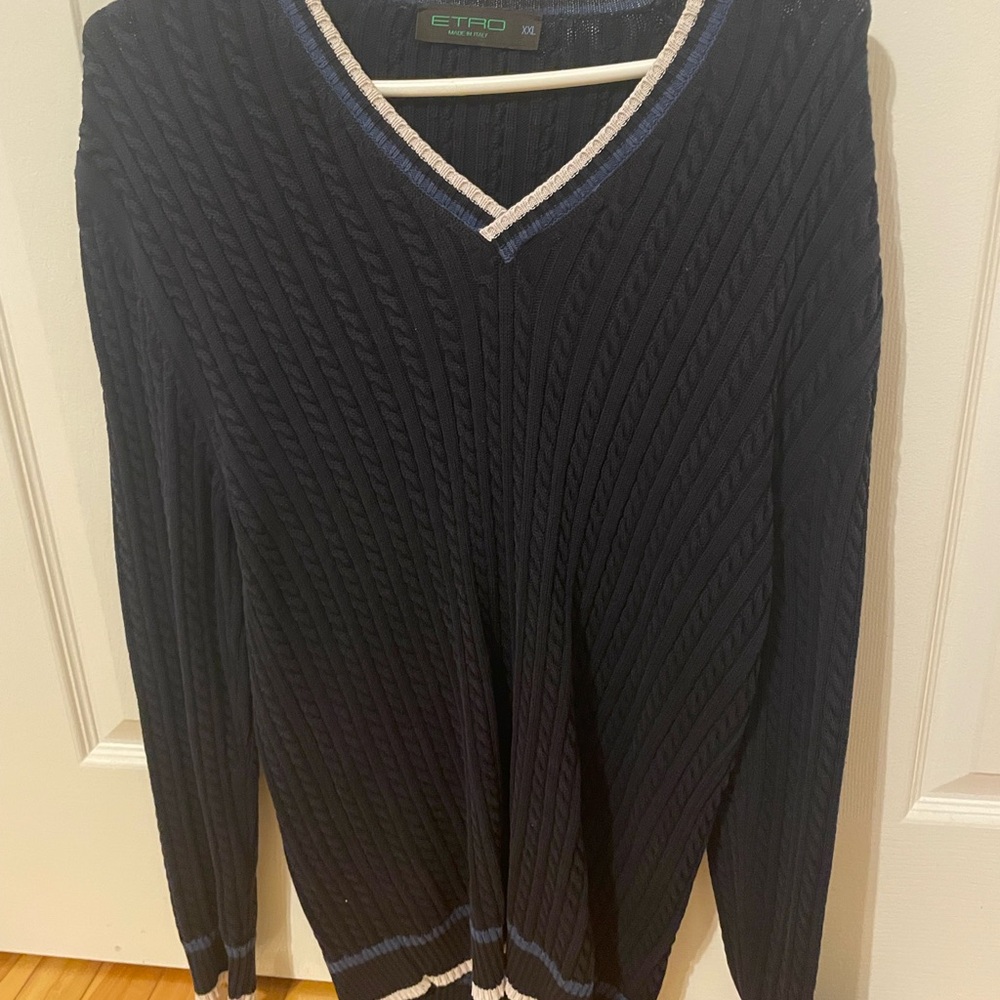 Etro Men's Dark Blue V-Neck Sweater